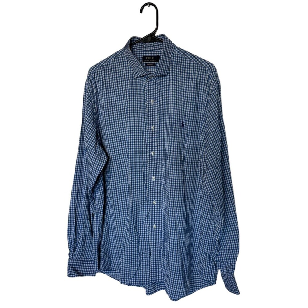 Polo Ralph Lauren Shirt Mens XL Blue Plaid Performance Nylon Stretch Pony